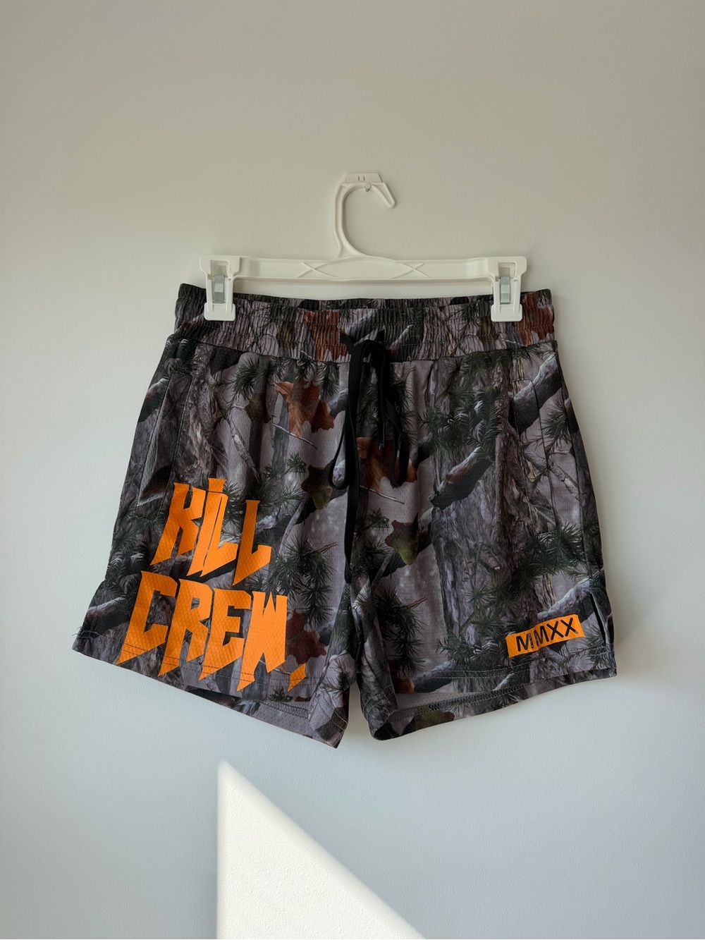 Kill Crew Men's Camouflage Athletic Shorts in Gray with Orange Logo